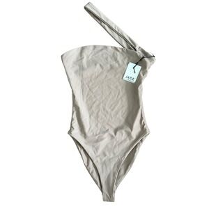 JADE Swim Halo One Piece Swimsuit Nude Tan One Shoulder JS310_RE22 Small NEW